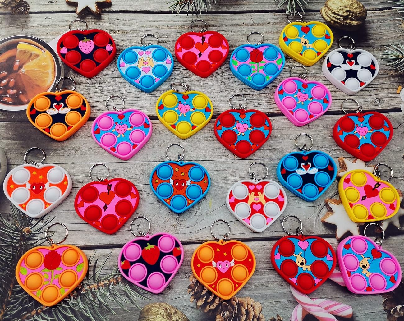 30 Packs Push Fidget Bubble Bulk Heart Shape Mini Pop Keychain Fidget for Adult and Kids,Small Valentine Wedding Party Favors and Classroom Student Gifts