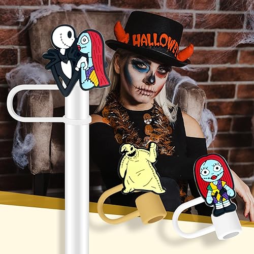 Miniatura 5 de 10 vasos con tapa para popote de terror para vaso, 10 unidades, 0.394 in (2564 pulgadas), protectores reutilizables, tapas para accesorios de taza