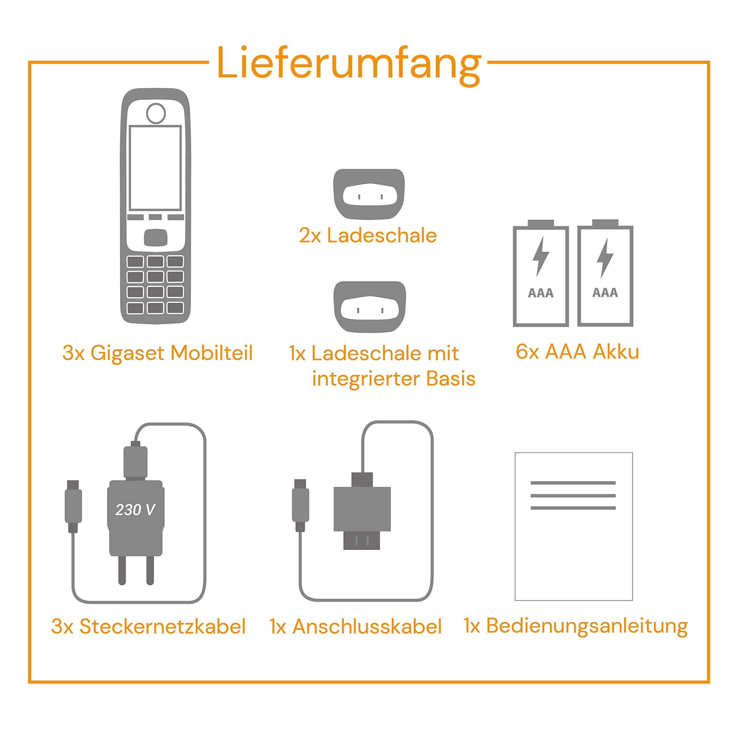 Gigaset Family Trio – 3 schnurlose Telefone mit großem, farbigem Display und hoher Reichweite – anthrazit-grau