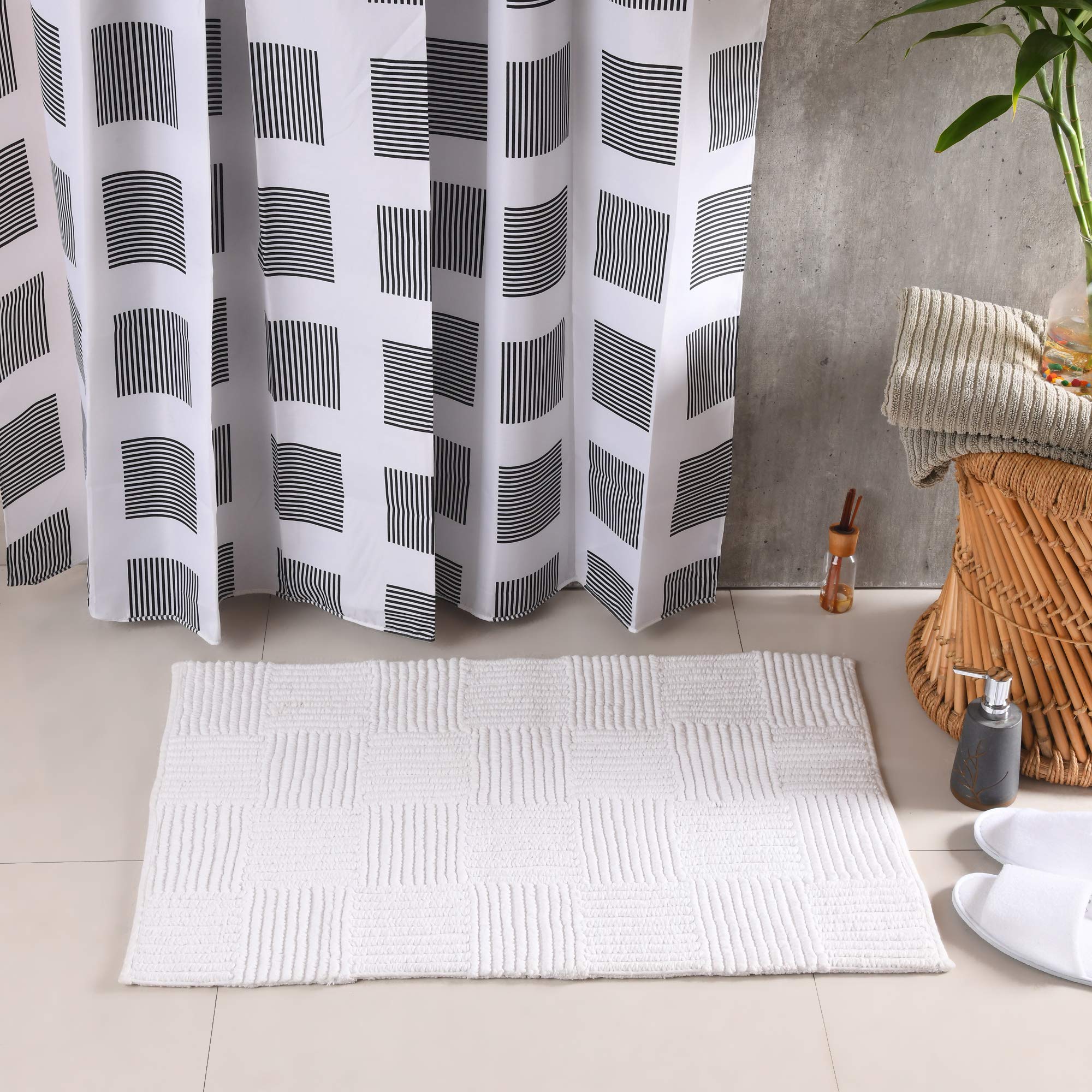 Democracy Homes Premium Digital Tufted Reversible Bath MAT for Home Bathroom, Living Room & Multipls Spaces, Soft and Highly Water Absorbent Machine Washable, Rectangular, 2000 GSM, 50x80 cm, White