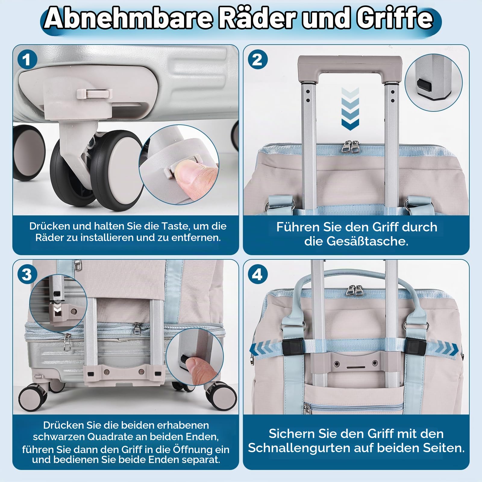 Hivexagon Faltbare Reisetasche mit Rollen, abnehmbaren Spinner-Rollen, erweiterbarem Fassungsvermögen, leicht und wasserdicht – ideal für Reisen und Shopping – Beige