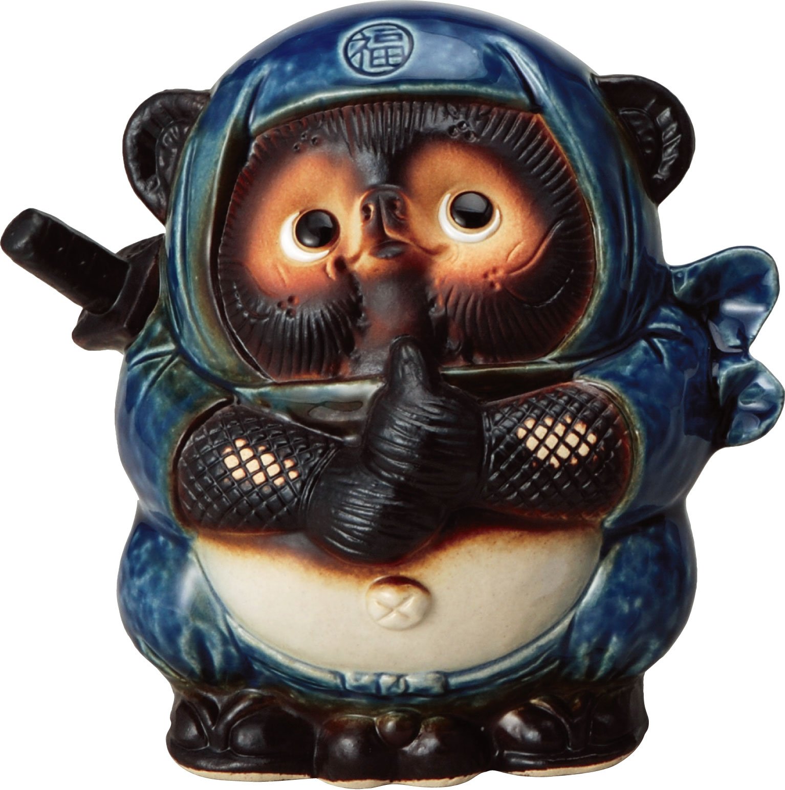 Amazon.co.jp: 信楽焼 置物 忍者狸(青) 幅17.5x奥12x高さ17.5cm 561-05
