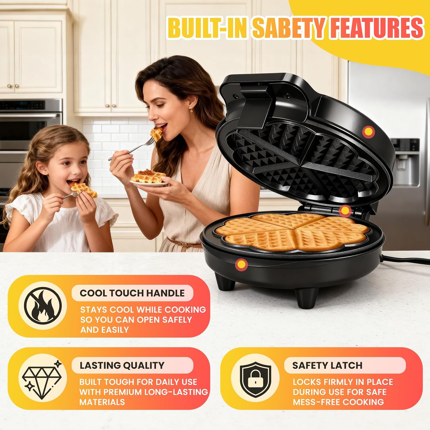 Heart-Shaped Waffle Maker,7-Inch Nonstick Waffle Iron