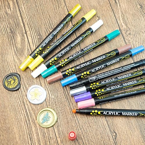 Miniatura 2 de Ioggtser - Bolígrafo de sellado de cera, 12 marcadores metálicos de doble punta para decorar patrones de sello de cera, bolígrafo de cera prémium