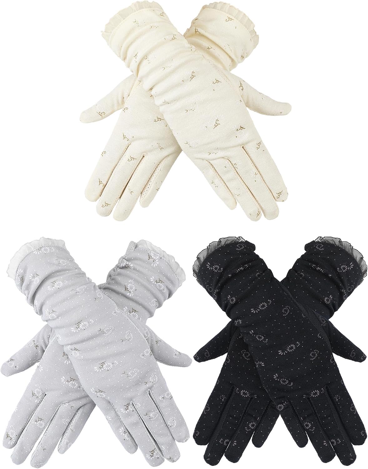 Fourluoo 3 Pairs Women UV Gloves Sun Protection Gloves Full Finger for Women Driving Cycling Touchscreen Summer Glove