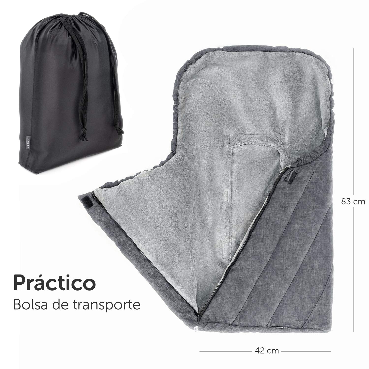 Zamboo Saco Grupo 0 Universal PRO Thinsulate 3M, Saco Capazo Bebe Invierno con Forro Polar Térmico, Arrullo Capazo Invierno Ajustable y Bolsa - Gris