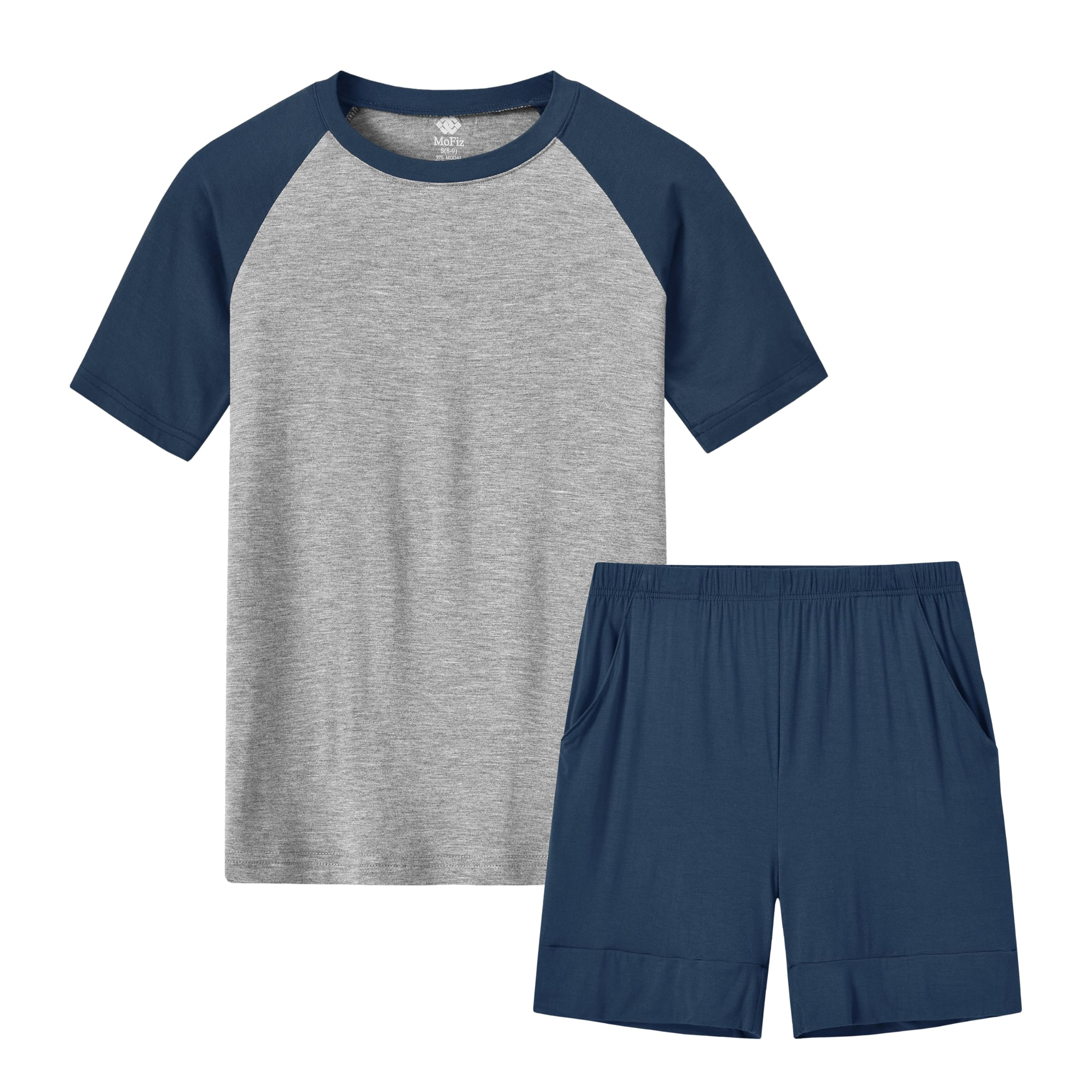 MoFiz Pijama Niños Suave Verano Conjunto de Dos Piezas Camiseta y Pantalones Cortos con Bolsillos Ropa de Dormir 8-18 Años