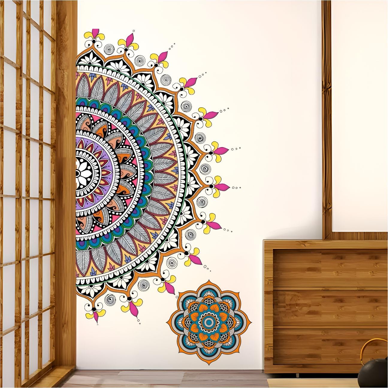 DECORAURA Half Mandala Design Art - Wall Stickers Self Adhesive Sticker 76x79 Cm (Pack of 1)-image-41