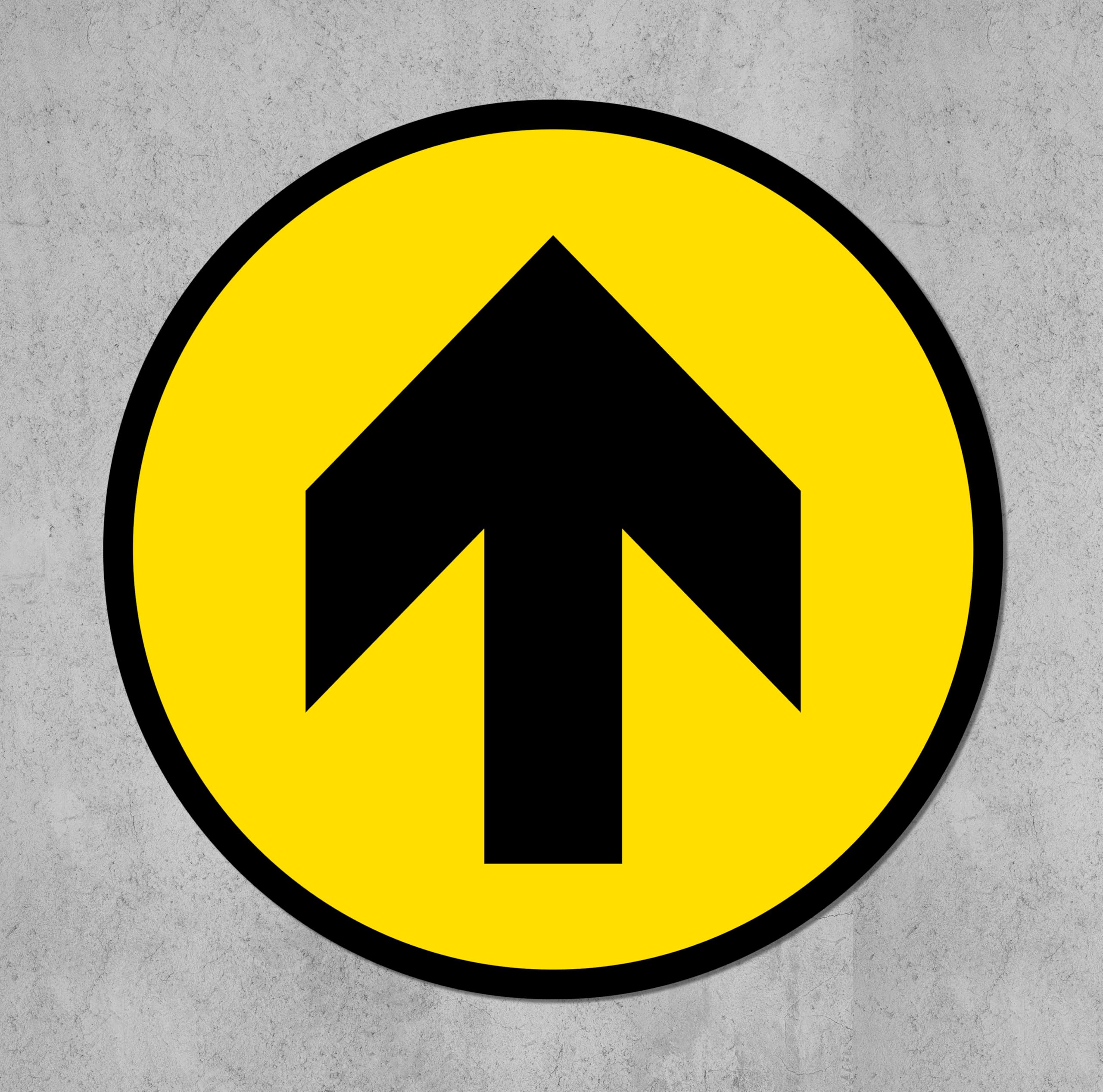 Black arrow, yellow background sign. Floor sticker version 1 - Self adhesive floor graphic (200mm x 200mm)