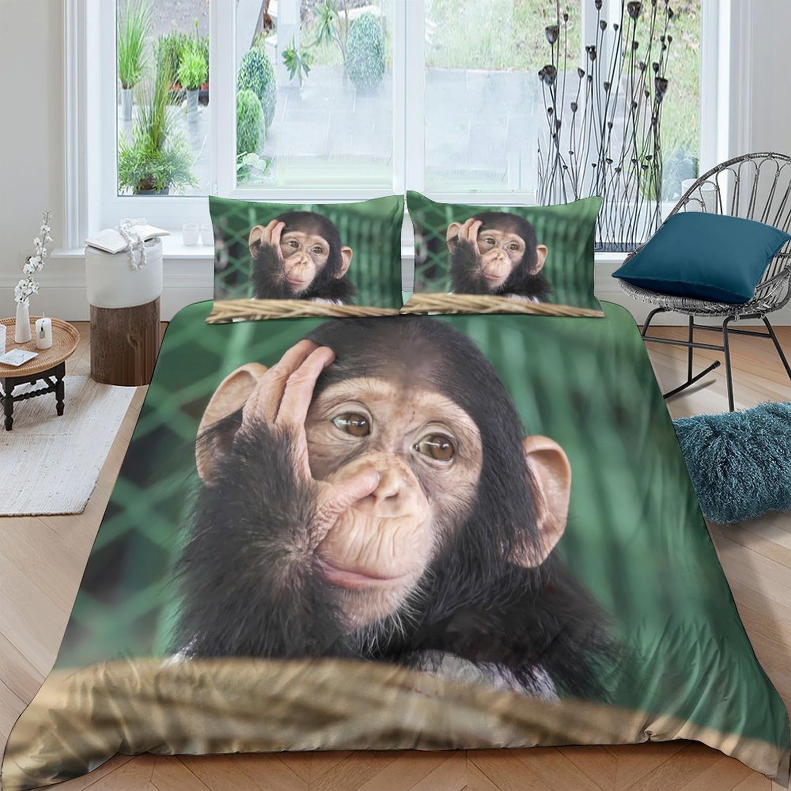 Ctjqhvkz Style-3 3D Printed Monkey Forest Fitted Sheet Microfiber Soft Anti-Slip Chimpanzee Mattress Cover Bedroom Decor Single（135X200cm）
