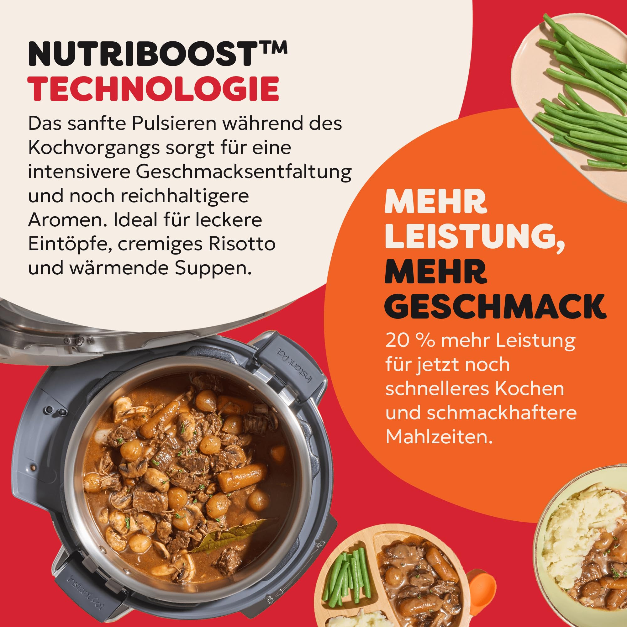 Instant Pot Pro 10-in-1-Multikocher 5,7 l – Weiß, Schnellkochtopf, Schongarer, Reiskocher, Sauteuse, Joghurtbereiter, Speisenwärmer,Vakuumgarer,Dampfgarer, Backen, NutriBoost™, spülmaschinenfest.