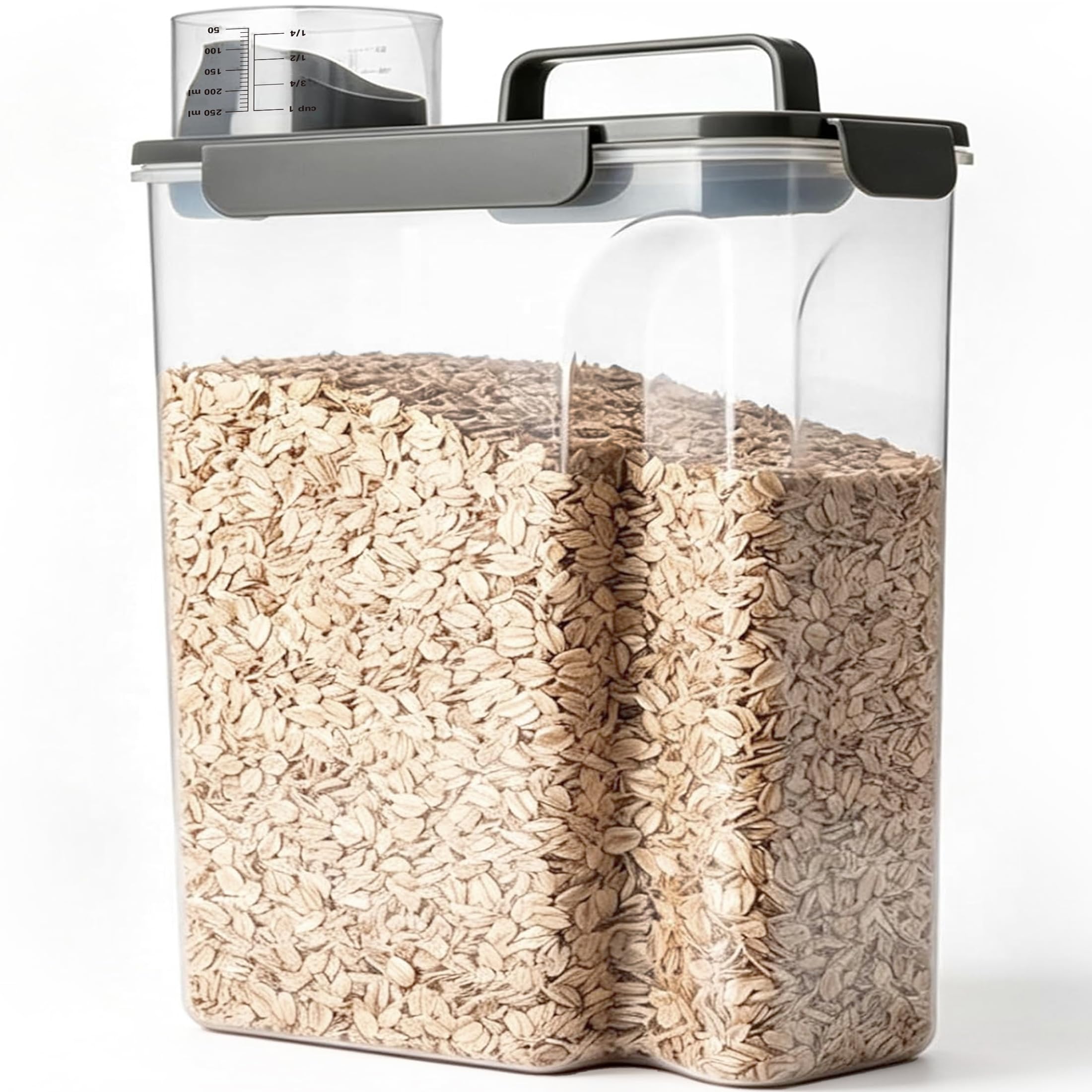 Komzon Rice Storage Containers, 20 LB Rice dispenser with Pouring Spout Large Bin for Flour, Pasta, Grain and Baking, Pet Dog Cat Bird Food Container Grey