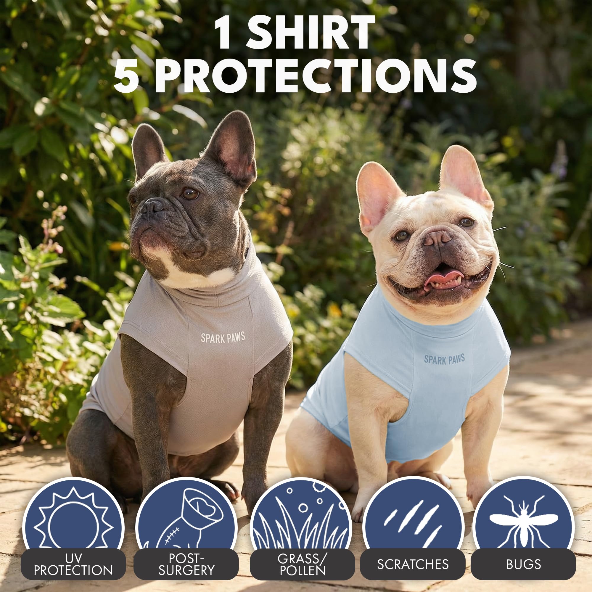 Spark Paws Camiseta Sunblock, protección contra rayos UV SPF30, ligera, transpirable, para el sol de verano, adecuada para perros con piel sensible, color azul y gris (juego de 2), talla 2XL