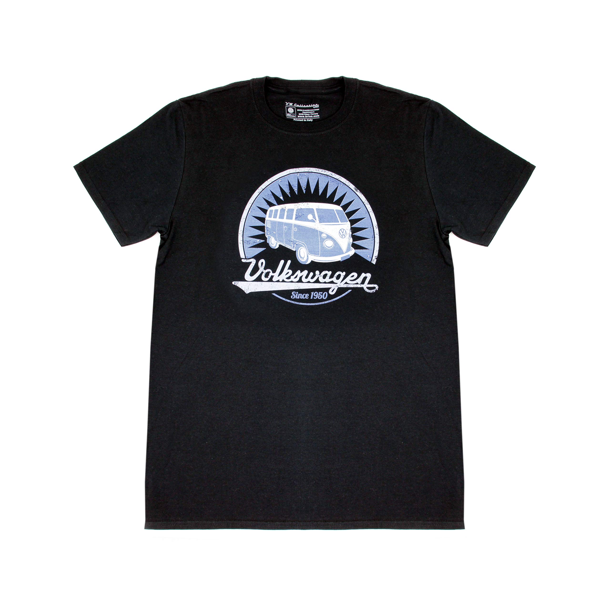 BRISA VW Collection - Volkswagen Hippie Bus T1 Camper Van T-Shirt Unisex with Vintage/Retro Design (S/Vintage Logo/Black)
