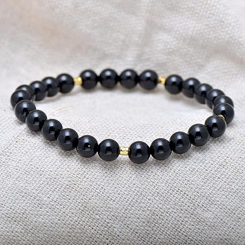 Miniatura 3 de 6MM Natural Black Onyx Beads Stretch Bracelet Small for Girls Women 6.5"