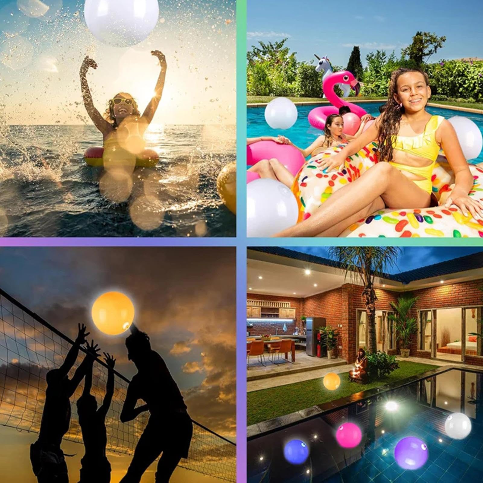 Palloni da spiaggia LED gonfiabili | 4 pz Pallone da spiaggia illuminato | Giocattolo con palline luminose piscina a 16 colori | 4 modalità luce regolabili Giocattoli spiaggia per beachball