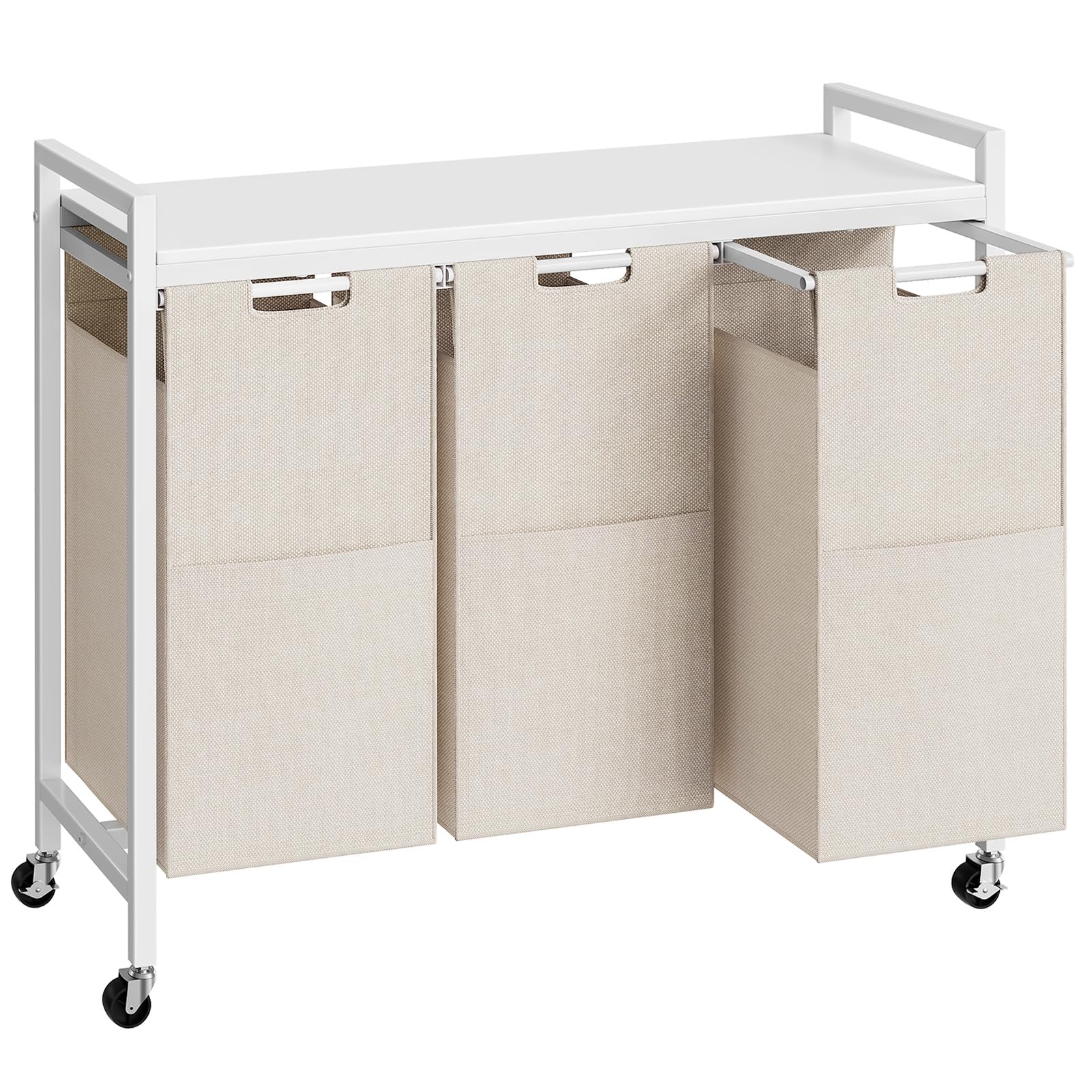 HOOBRO Cesto para Ropa Sucia, Cesta Colada con 3 Bolsas Extraíbles, Carro de Lavandería, 3 x 39,8 L, 84 x 33 x 74, 5 cm, para Lavadero, Baño, Blanco y Gris EWG38XY01G1