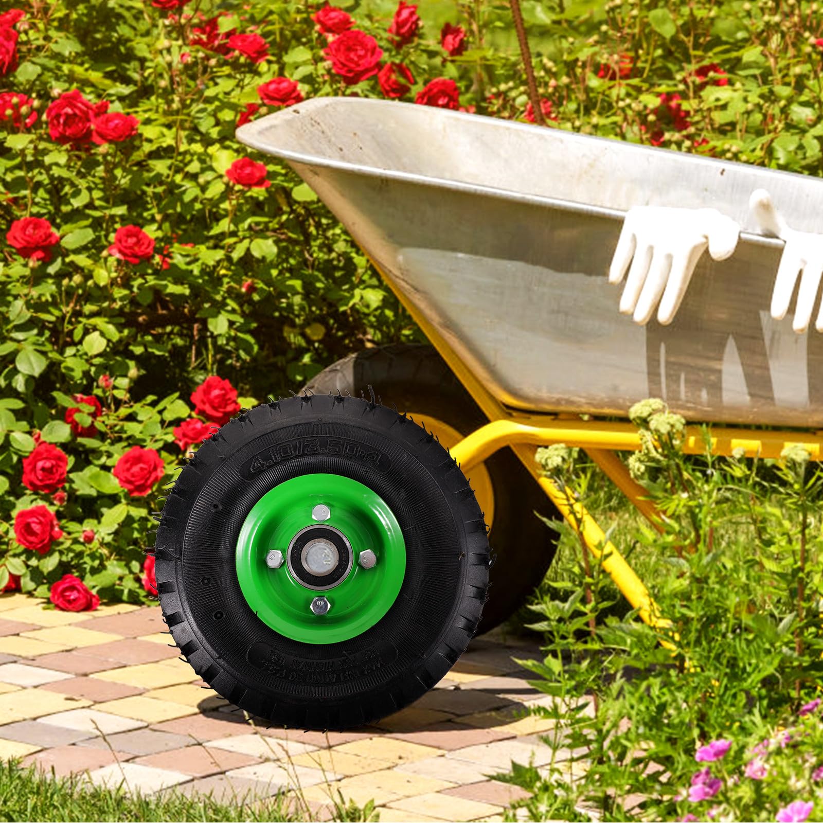 Abaodam Gartenwagenrad Schubkarrenrad Vollgummireifen 10 Zoll Langlebig Pannensicher für Gartenwagen Rasenmäher Transportwagen Sackkarre