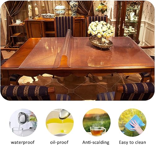 Miniatura 2 de Protector de mesa transparente esmerilado de vidrio suave de PVC, protector de mesa de 0.069 pulgadas, impermeable, a prueba de aceite, lavable,