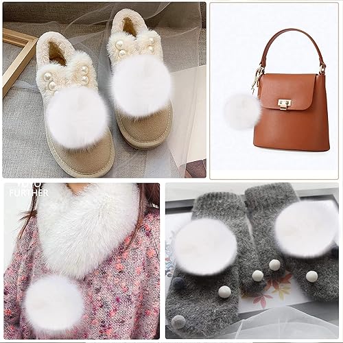 Miniatura 4 de 24 bolas esponjosas de piel sintética, pompones de piel de zorro sintética con lazo elástico, accesorios de punto desmontables para tejer sombreros,