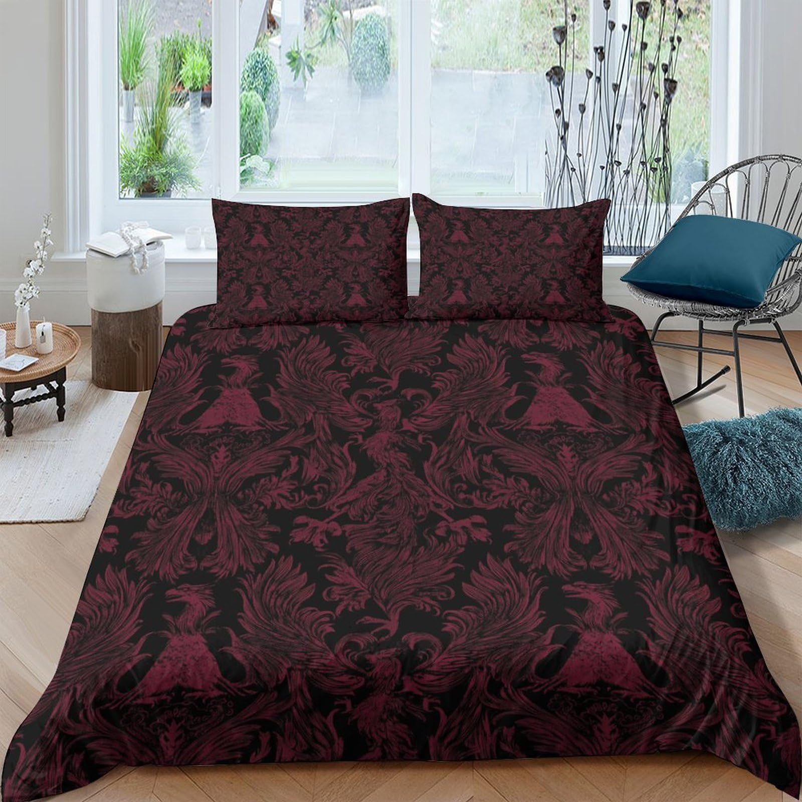 Ctjqhvkz Style-8 3D Printed Baroque Floral Fitted Sheet Microfiber Soft Burgundy Black Damask Mattress Cover Bedroom Decor Single（135X200cm）