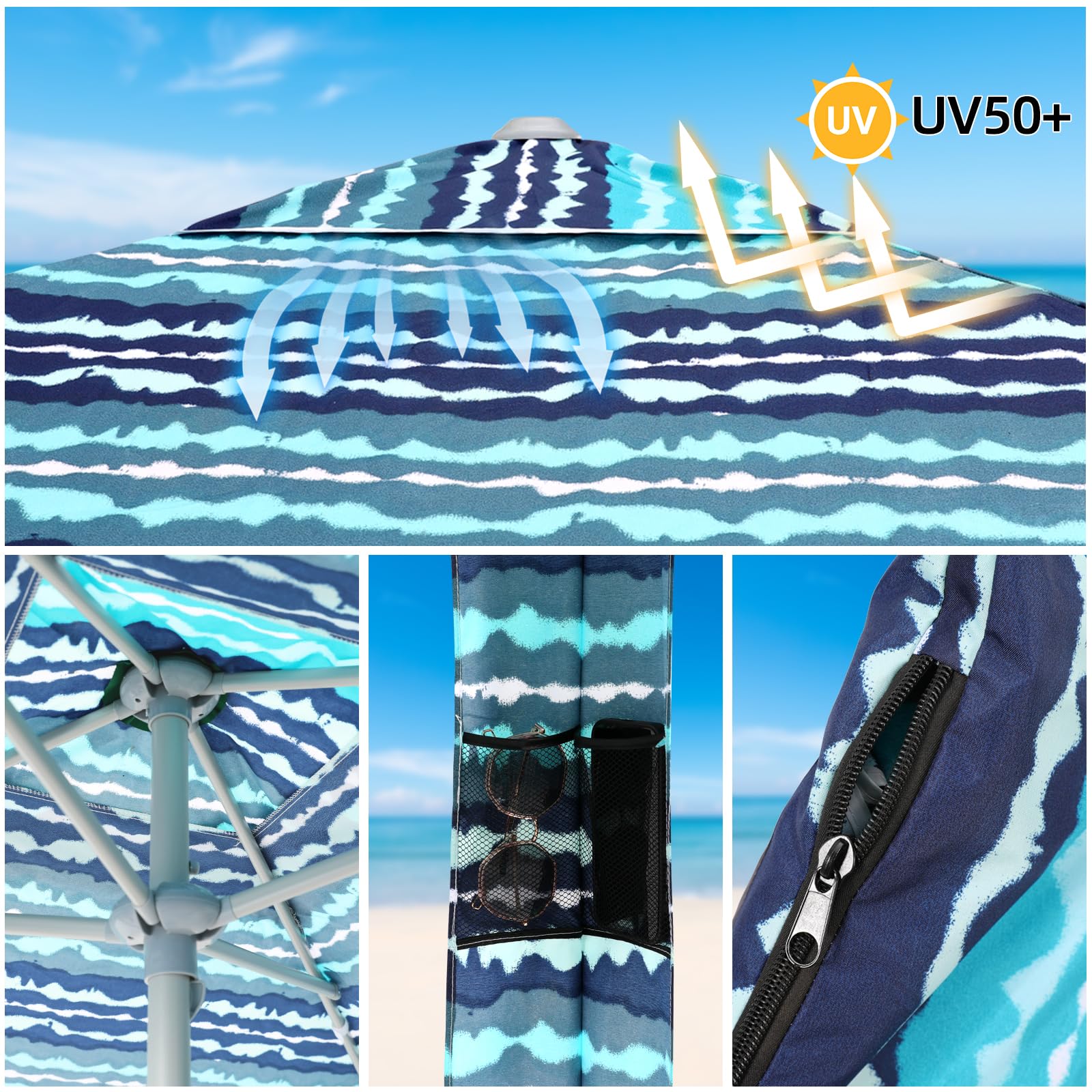 Jihfmo Beach Cabana, 6.2'×6.2' Beach Canopy with Side Wall, UPF 50+ UV Protection Easy Setup Tent Sun Shelter with Sand Pockets for Whole Family (Green Stripes)