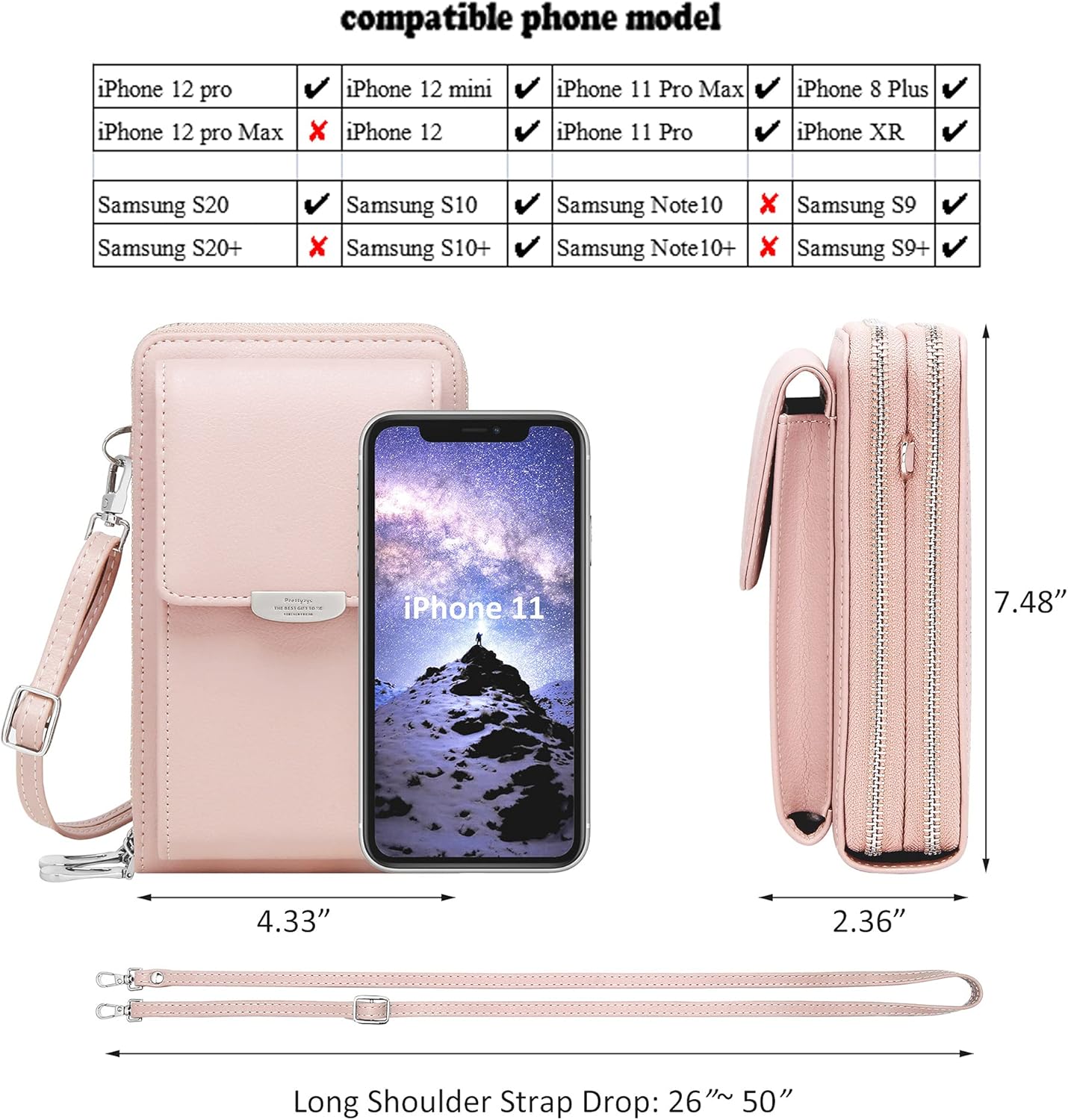 KUKOO Small Crossbody Phone Bags for Women Touch Screen Purse Wallet Mini Shoulder Handbag with Credit Card Slots - Image 2
