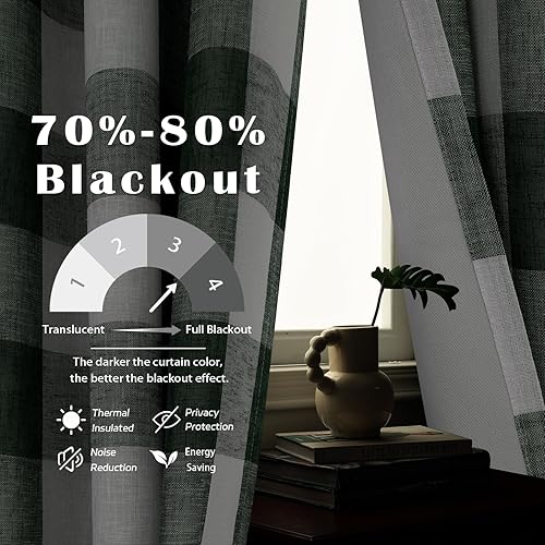 Vista 77 de DriftAway - Cortinas de ojales opacas, patrón a cuadros, forro térmico con aislamiento, blackout, impresas a cuadros, 2 capas, juego de 2 paneles