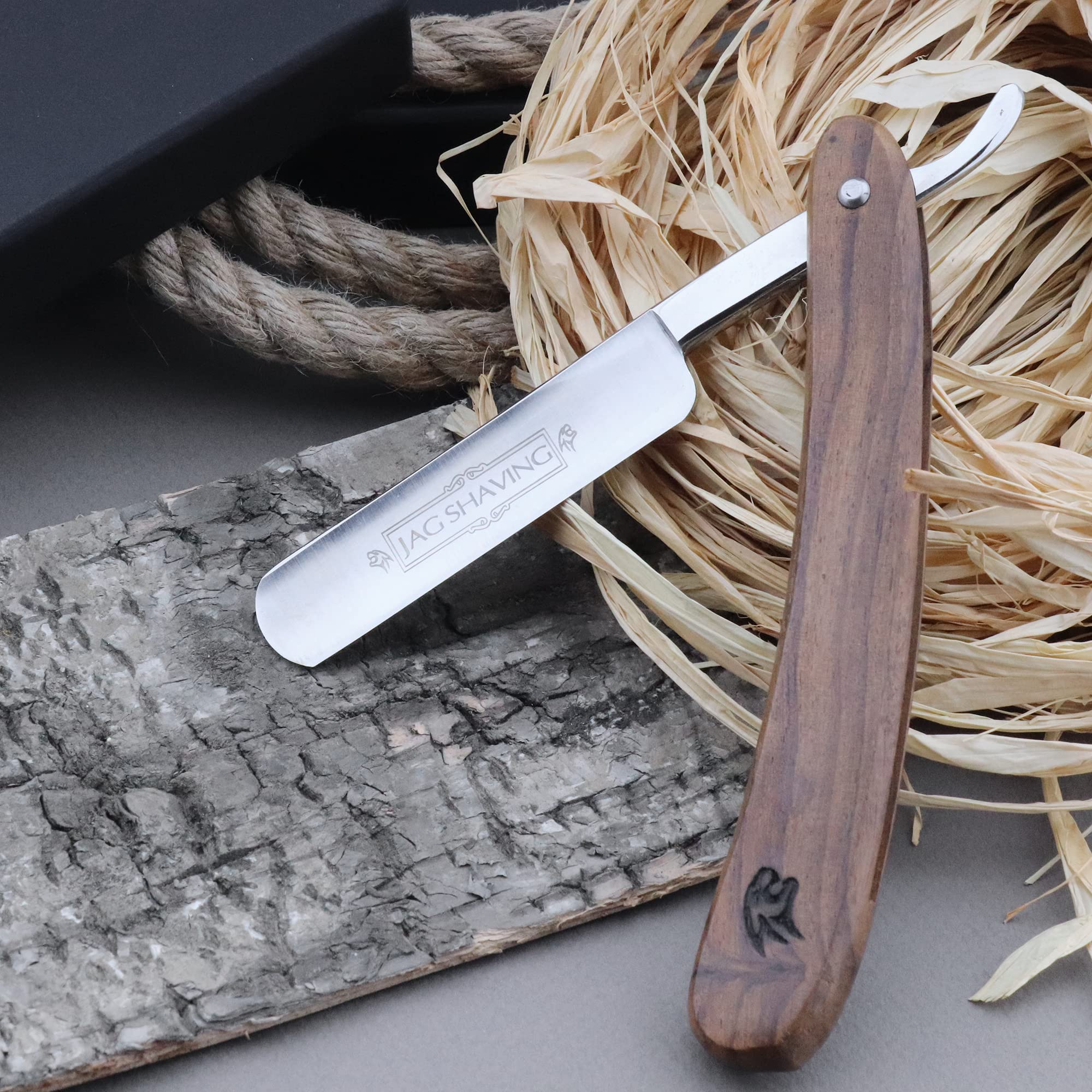 Jag Shaving Zestaw do golenia – 6-częściowy zestaw do golenia – brzytwa – super pędzel do golenia z włosia borsuka – mydło do golenia – miska do golenia z pokrywką – blok ałunowy – skóra ściągająca
