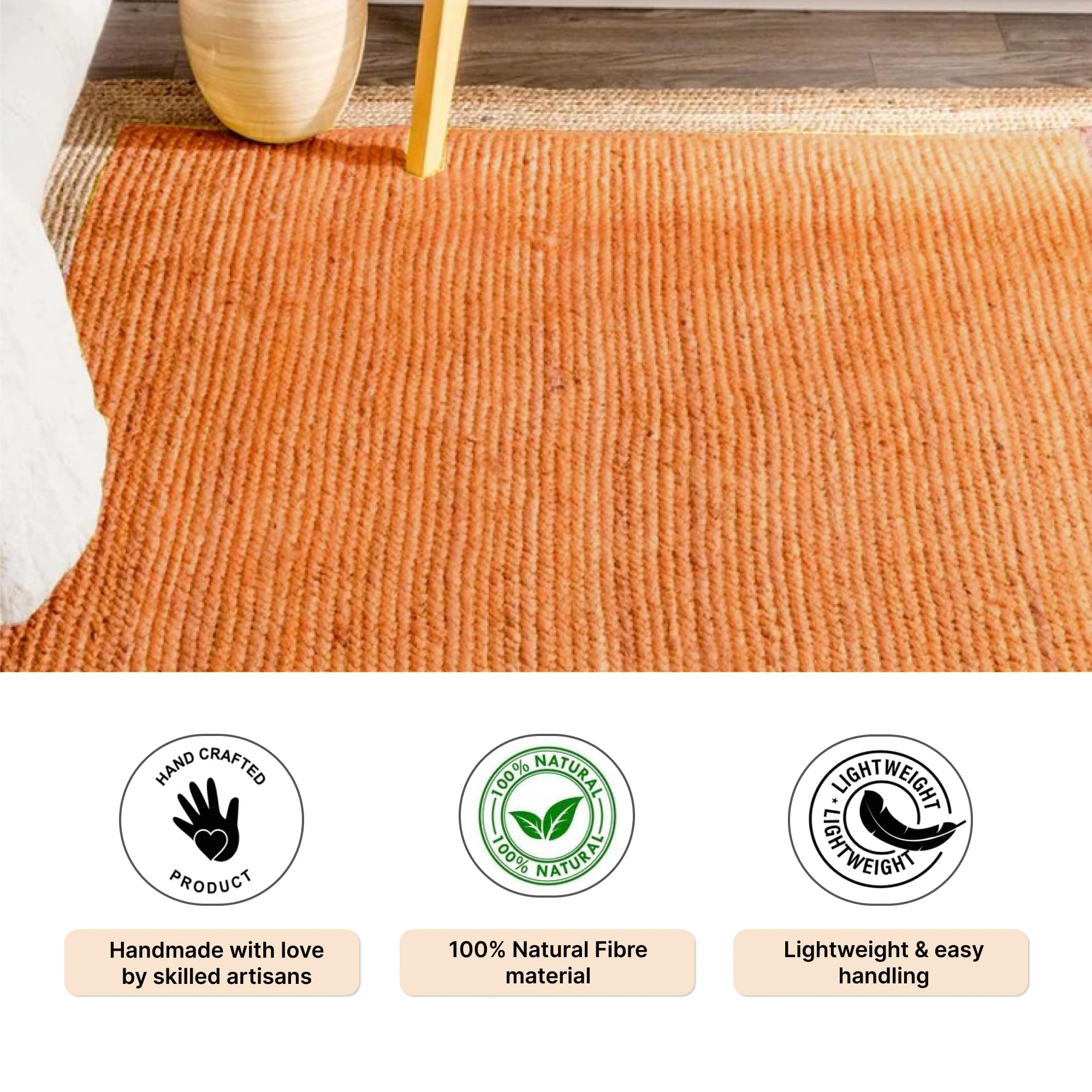 Habere India-All the Cultures Fabricating India Runner for Bedroom | Carpet & Rugs for Living Room | Centre Table Carpet | Jute Floor Mat (Yellow, 5 x 8 ft, Rectangular)