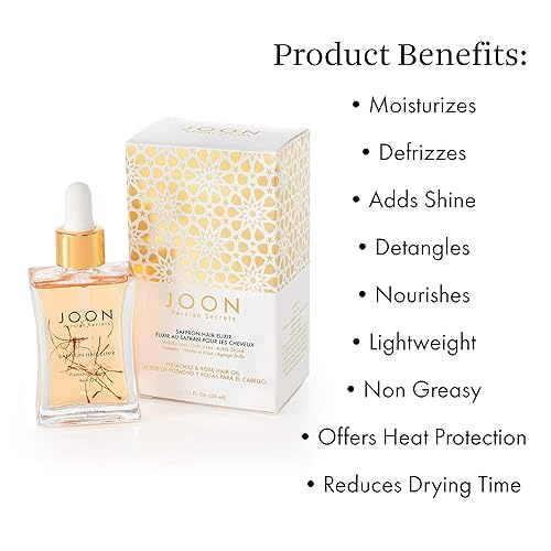 Miniatura 3 de Joon Juego de trío hidratante | Elixir de pelo de azafrán de 1.1 onzas, champú y acondicionador de rosa de azafrán de 10.1 onzas