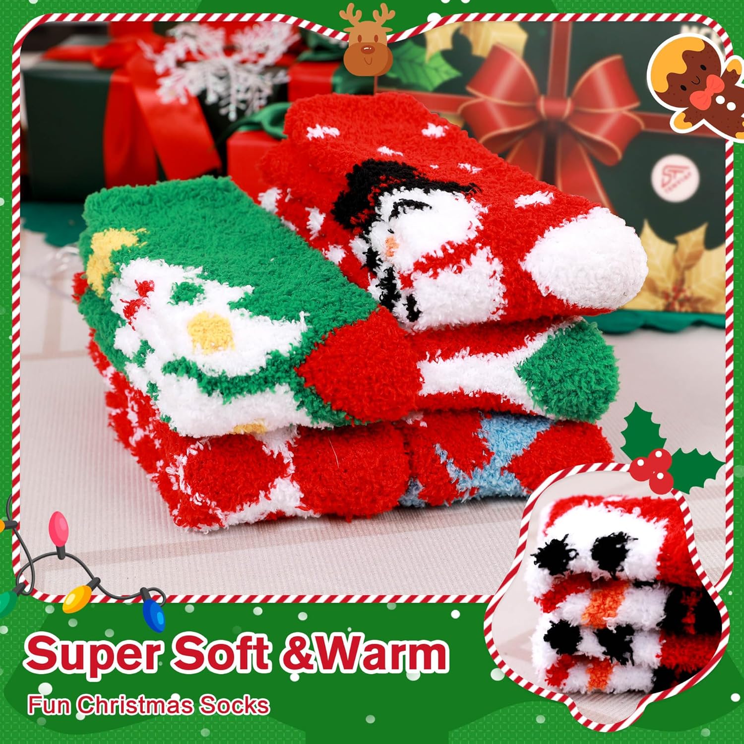 Womens Fuzzy Christmas Socks: Fluffy Funny Holiday Socks for Women -Warm Soft Cozy Xmas Socks for Family Friends Gift - Image 4