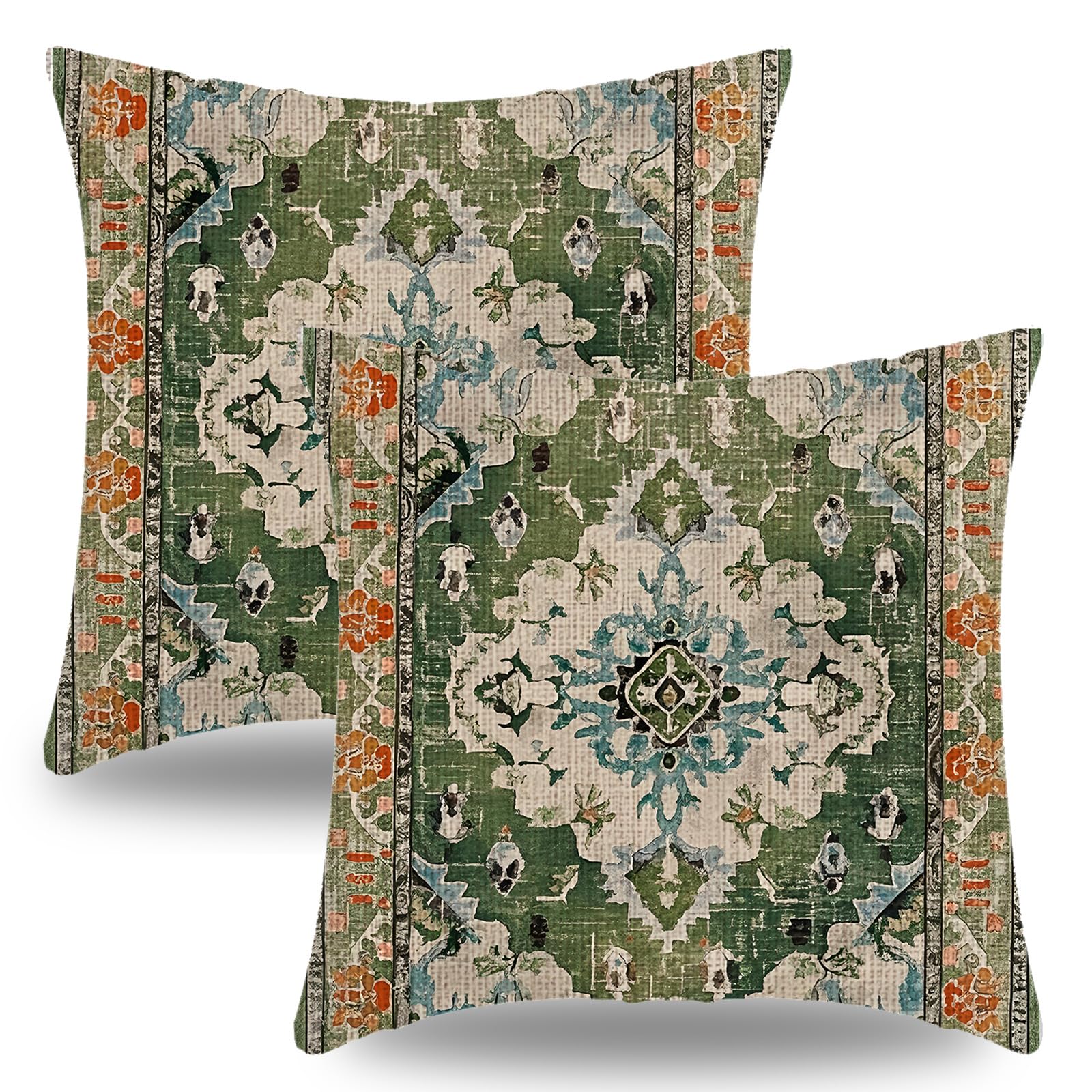 ABAKUHAUS Federe Cuscino 45x45 Cm Set Di 2 - Gufo Sul Ramo, Stampa Digitale, Marrone/Crema/Acqua (Senza Imbottitura)