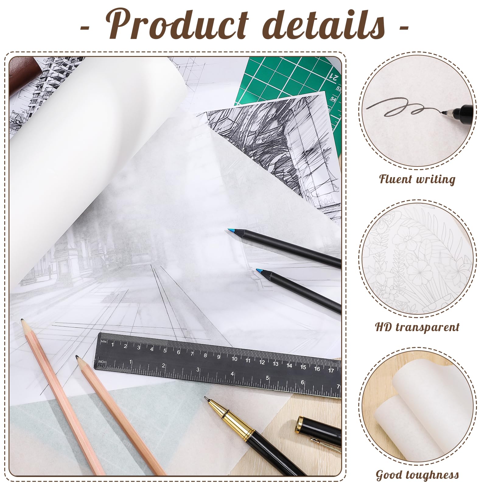 Tracing Paper Roll 30cm x 78m, White Trace Paper Pattern Paper Translucent Tracing Paper for Sewing Drawing, Sketching, Gift Wrapping - Image 3