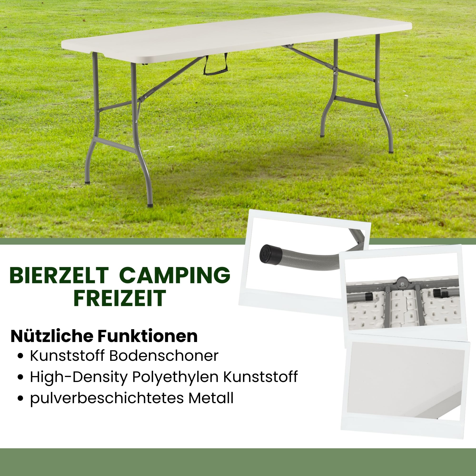 ALBATROS Table de buffet pliante blanche - 182 x 75 cm - Construction robuste pliable et grande capacité de charge - Pour jusqu'à 10 personnes - Table pour tente à bière avec poignée de transport