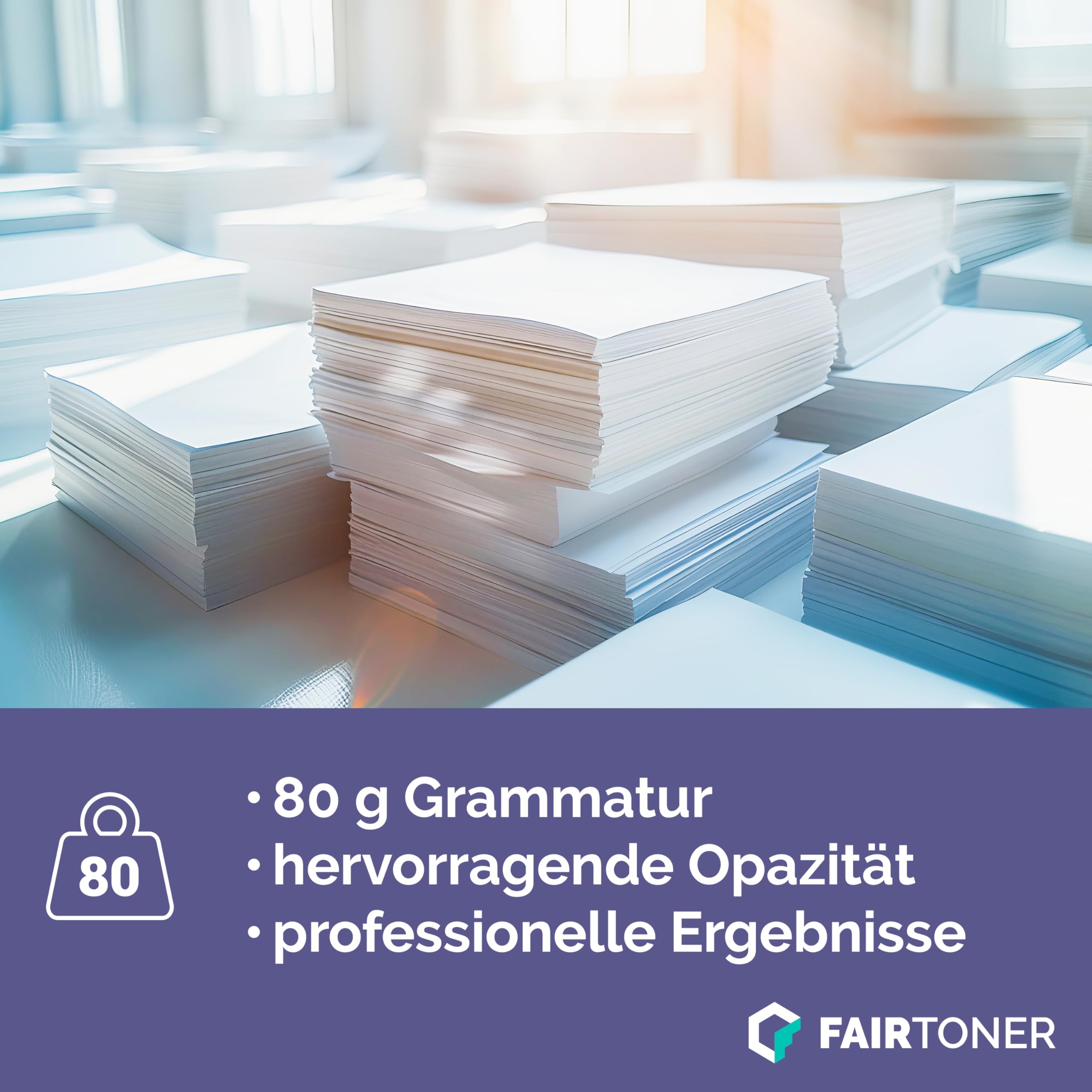 FairToner Kopierpapier DIN-A4 80g, Weiß, 25.000 Blatt (50er Pack) | 50 x 500 Blatt, Universal Druckerpapier