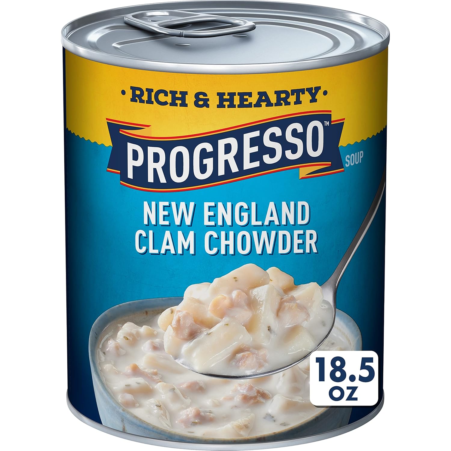 Progresso Rich & Hearty New England Clam Chowder Soup, Gluten-Free Canned Chowder with Potatoes & Clams, 18.5 oz