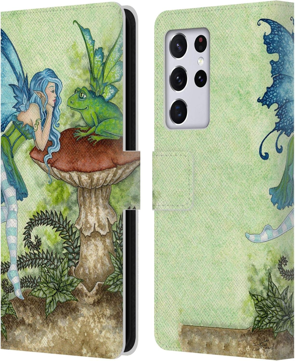 Head Case Designs Officially Licensed Amy Brown Frog Gossip Pixies Leather Wallet Case Compatible with Samsung Galaxy S21 Ultra 5G