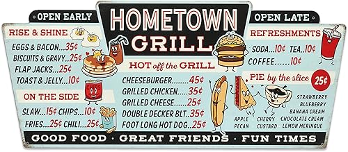 Hometown Grill Menu Decoración de pared de metal  Cartel de menú grande envejecido para cocina o comedor