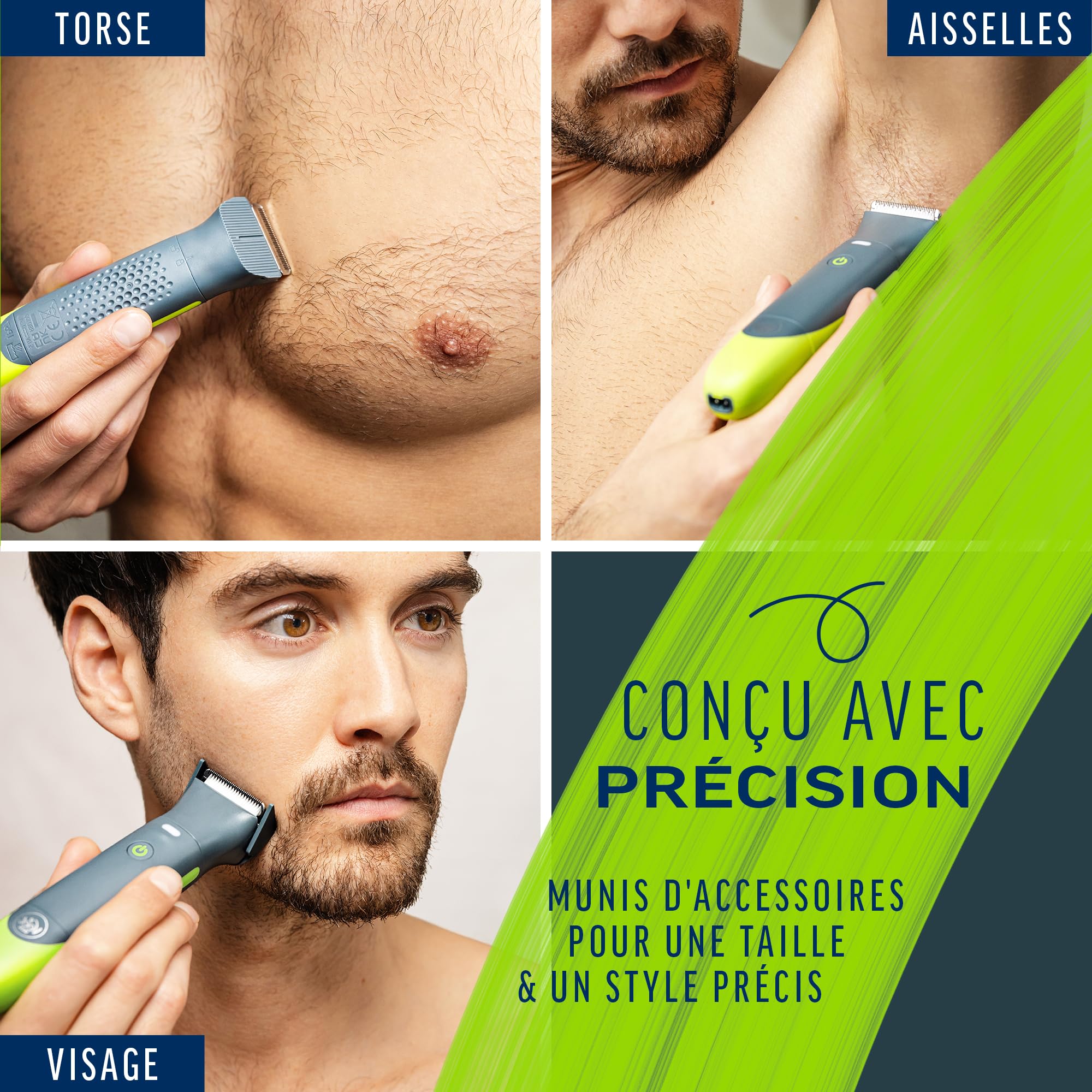 Veet Men Total ProTM* Tondeuse Intime Pour Homme - Rasoir électrique Multi-Usage pour Aine, Barbe et Corps – Chargeur USB – 100% étanche (IP67)