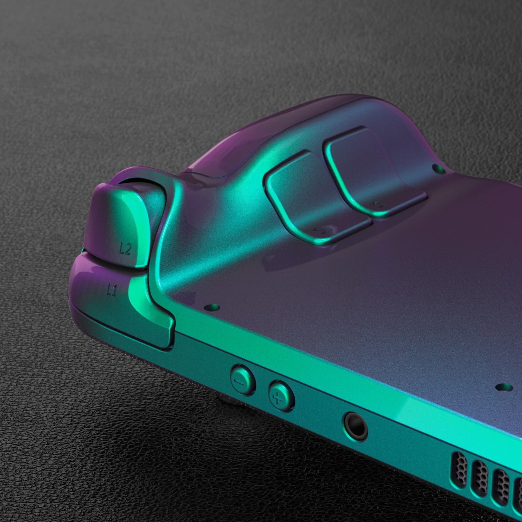 eXtremeRate Ersatz Front/Rückplatte&Tasten Set für Steam Deck, DIY-Full Case Gehäuse/Trigger D-Pad ABXY Trackpad Back Buttons Zubehör für Steam Deck LCD Console(Grün Lila)–KEIN Konsole