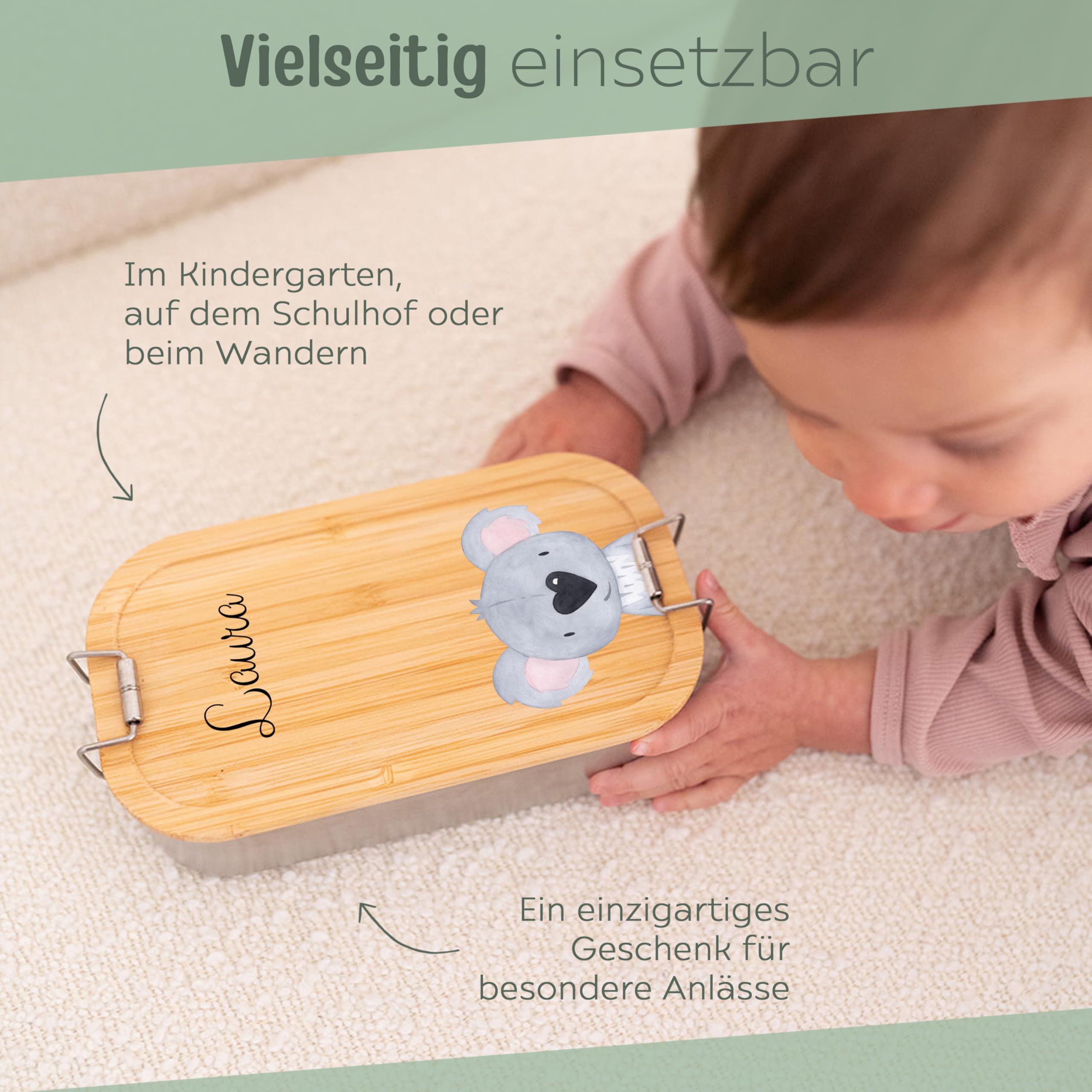 Personalisiere Brotdose Für Kinder Mit Namen – Edelstahl & Bambus, Nachhaltig & Auslaufsicher