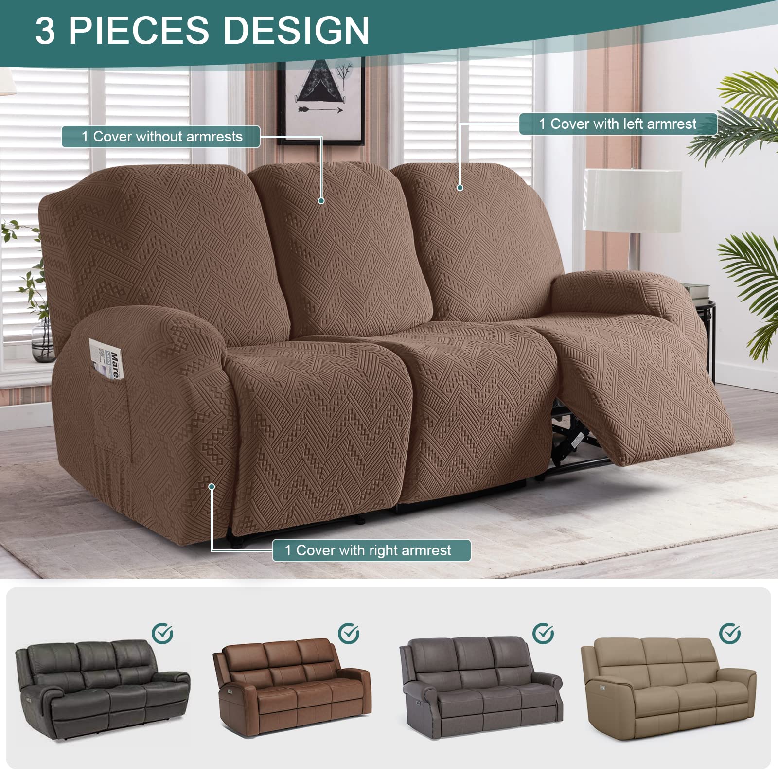 Ruaozz Stretch Recliner Sofa Covers 3Pieces Reclining Couch Covers