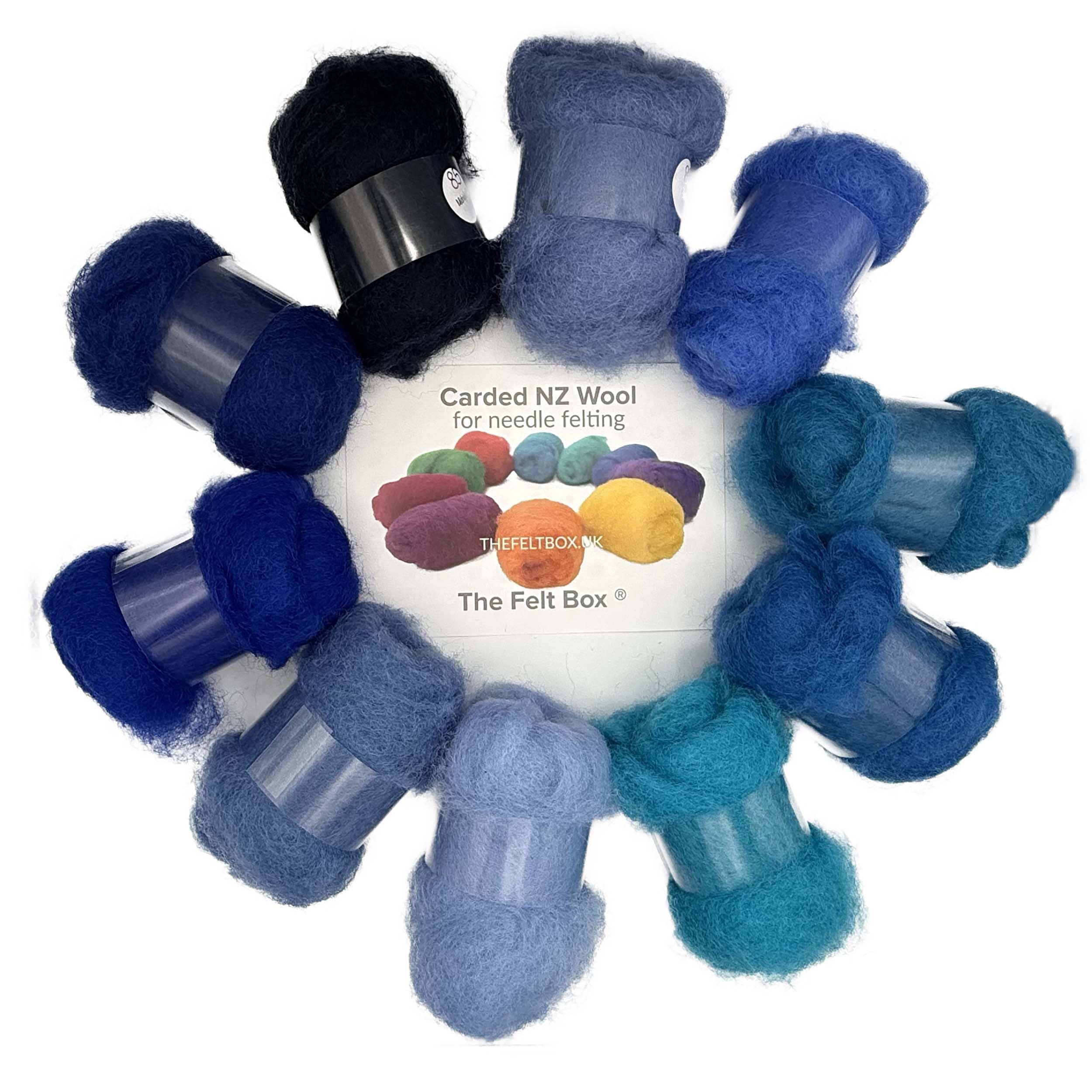 The Felt Box 200 g Blue Carded Wool Shade Pack for Needle Felting