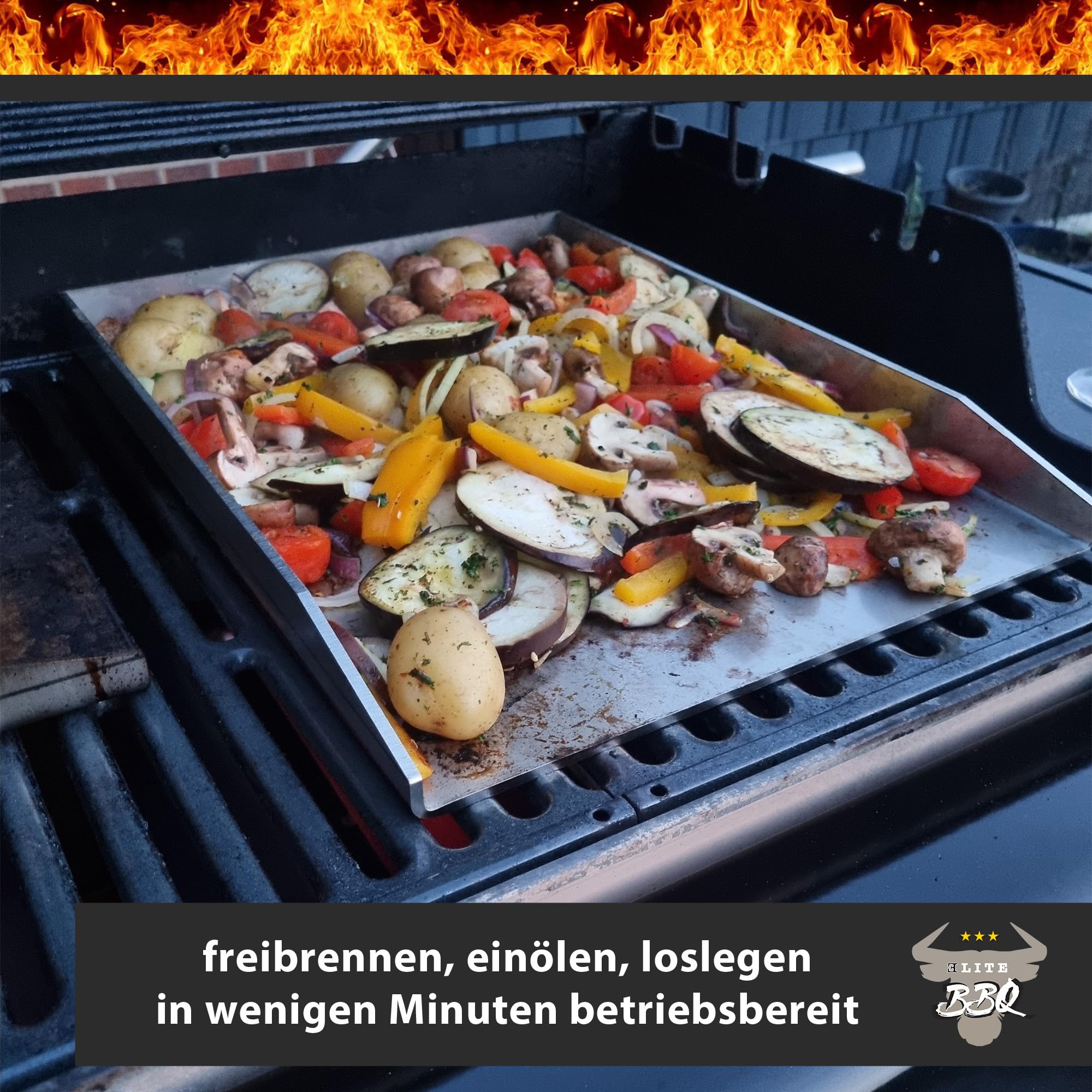 ELITE BBQ Plancha Grillplatte 40x30cm aus 4mm Edelstahl für Gasgrill - Ideal für Smash Burger geeignet mit Napoleon Freestyle 365 und Weber Spirit, Flache Grillplatte für Perfekte Grillergebnisse