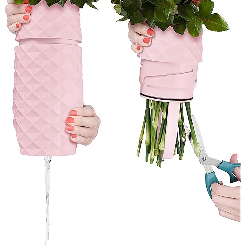 The Amaranth Vase - Unique Design for Easy Water Draining and Stem Access - Impact Resistant Plastic and Marble Blend - The Smart Vase for Floral Arrangements (Blush Pink)