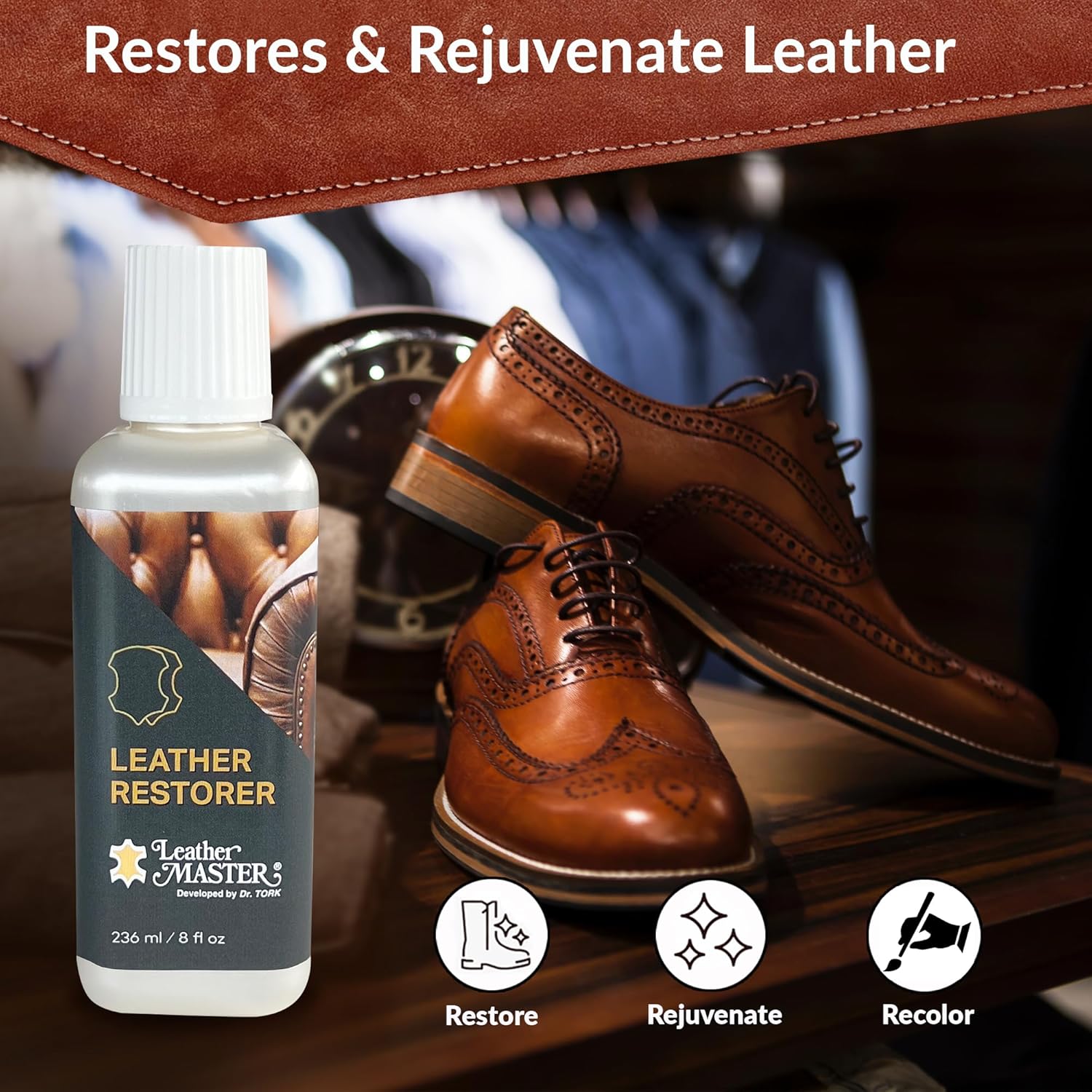 Leather Master - Leather Restorer | Maroon Leather Repair Kit for Furniture | Leather Scratch Repair | Recolor & Restore Leather Couches & More