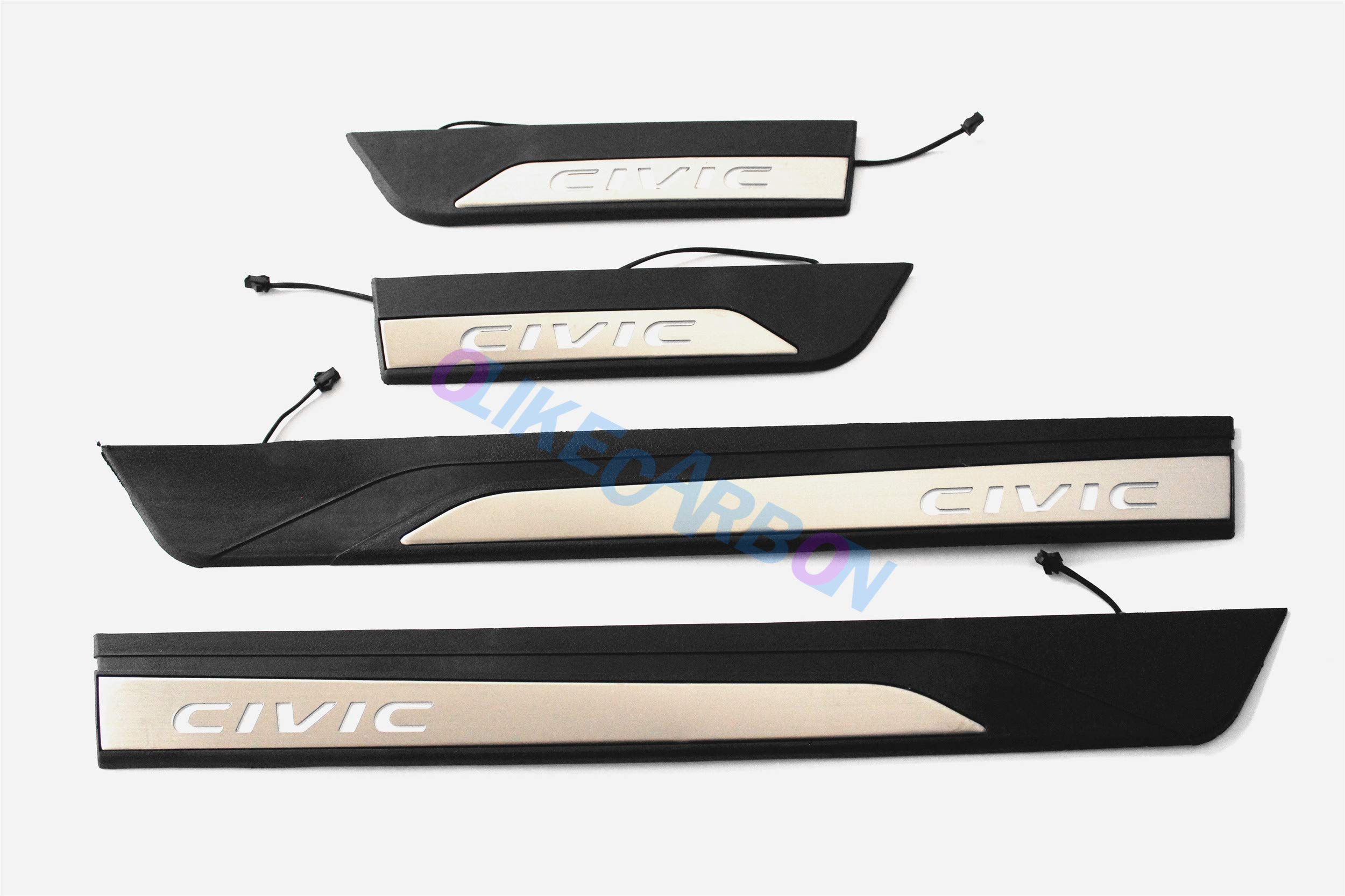 OLIKE for Honda Civic 2016-2019 10TH New Sedan Hatchback Fashion Style Car Door Sill Scuff Plate Guard Sills Protector Trim (Red LED)