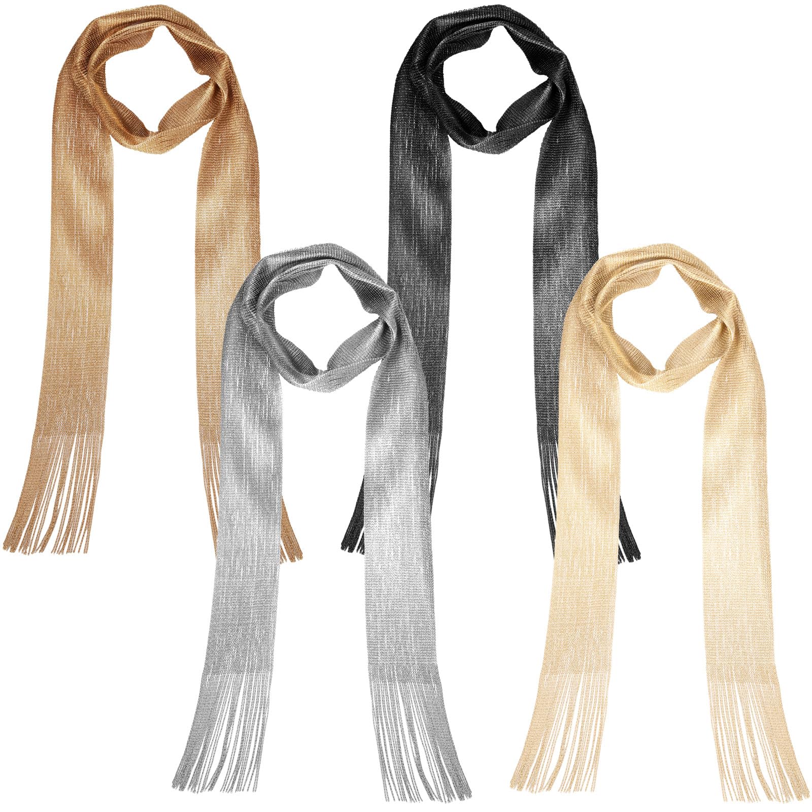 4 Pack Glitter Sequin Scarf Long Thin Slim Lightweight Sparkly Metallic Evening Party Wedding Daily Wear Silver Gold Black Beige-image-39