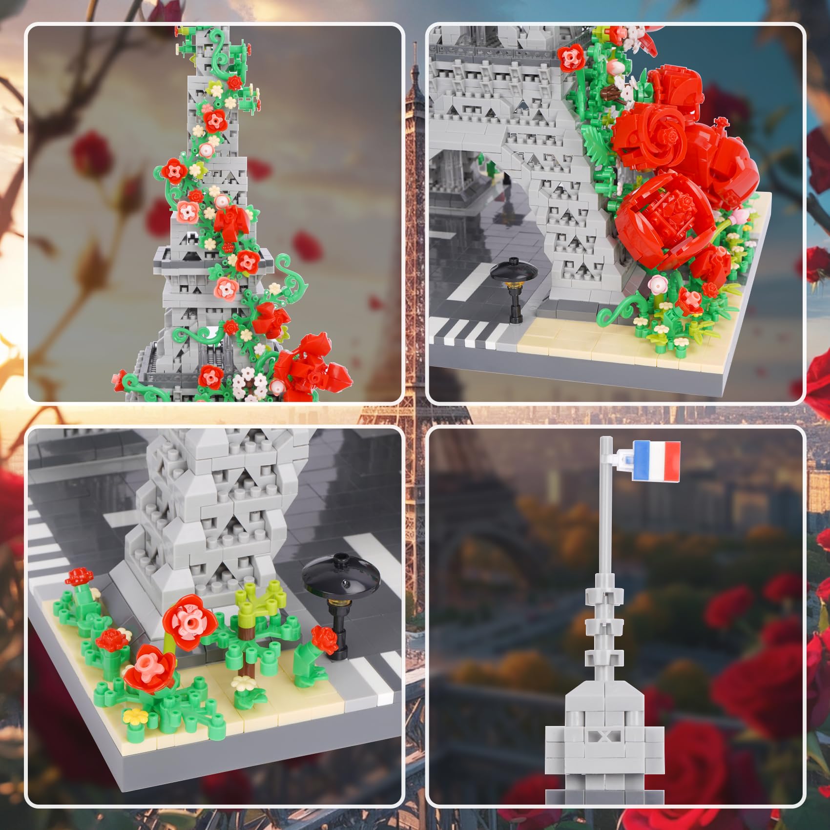 LULUFUN Building Blocks Set, Eiffel Tower with Rose Building Toy - Image 3